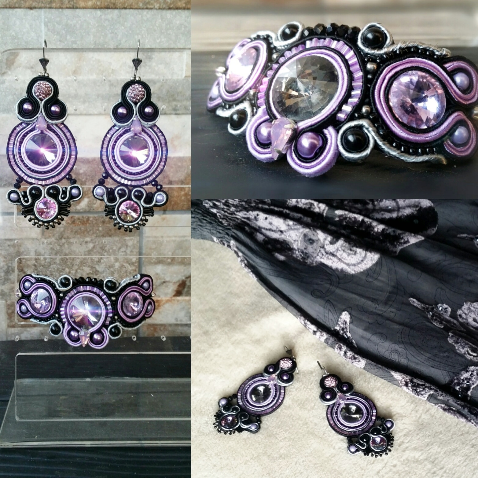 Soutache fialový set