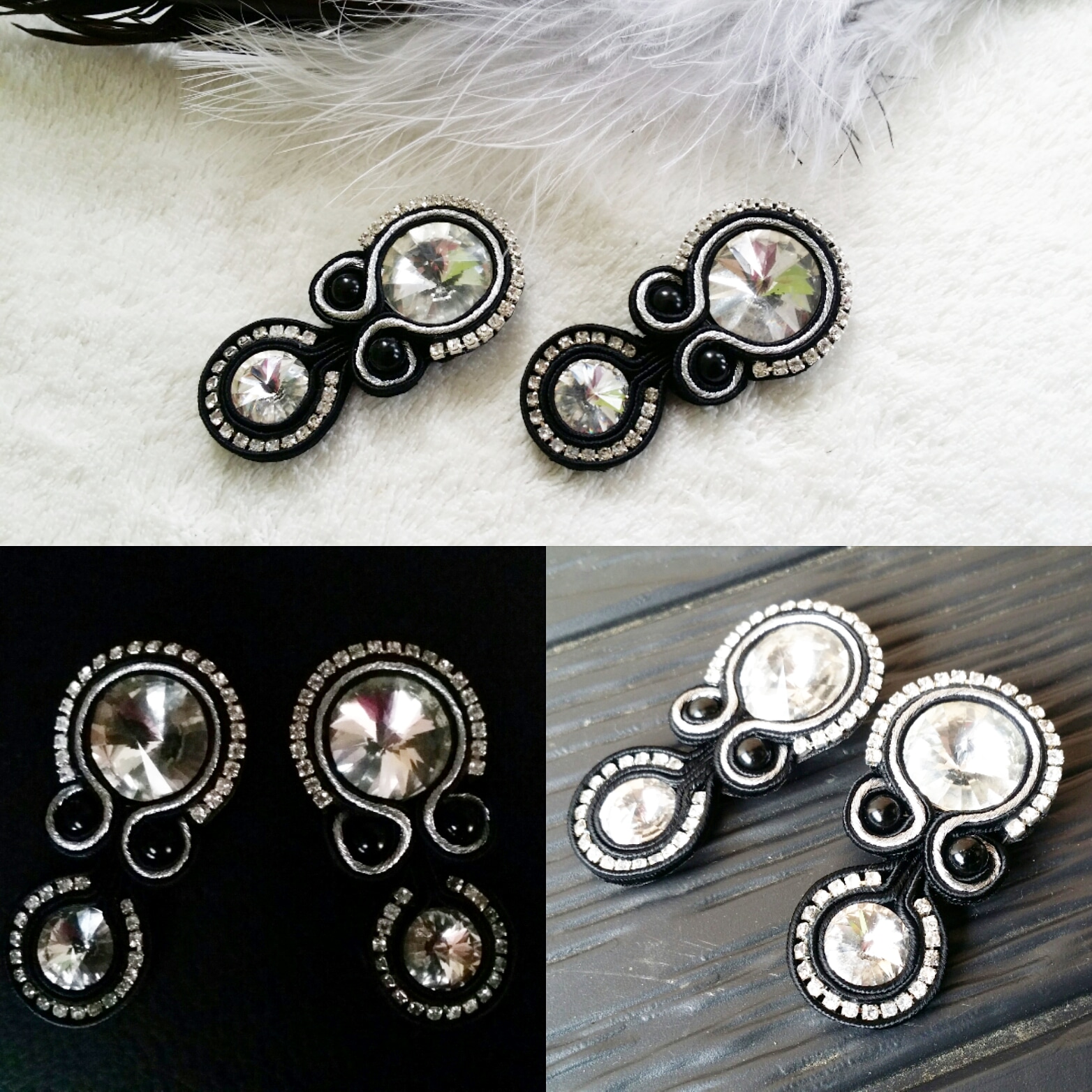 Čierne napichovacie soutache náušnice