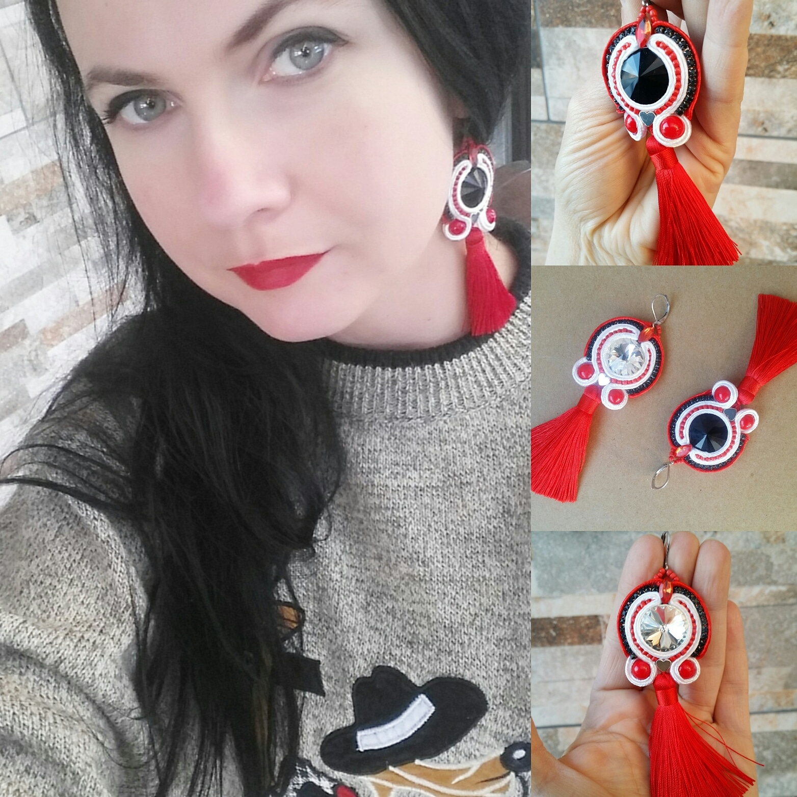 Soutache strapcové čierno-bielo-červené